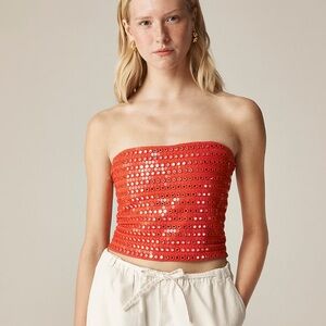 NWT J.Crew Orange Sequin Strapless Tube Top S